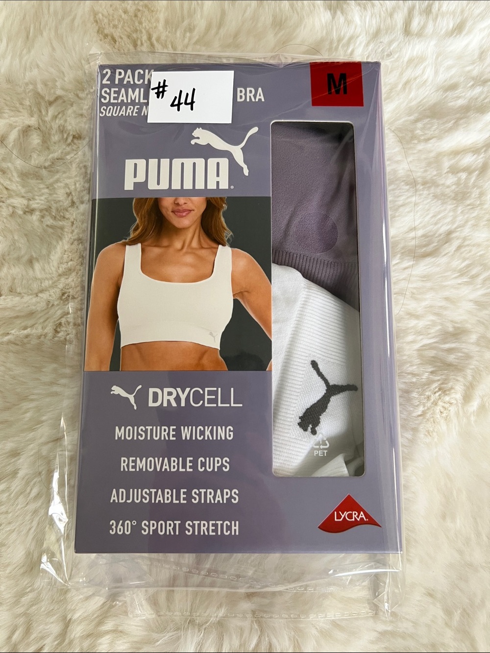 Puma Women’s  Seamless Sports Bra 2-Pack — White & Lavender #44
